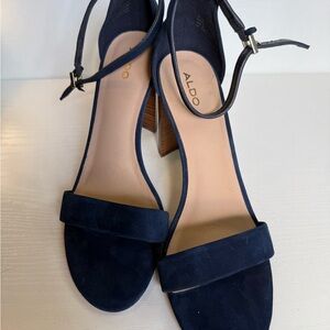 Aldo Navy Suede Block Heel Ankle Strap Sandals